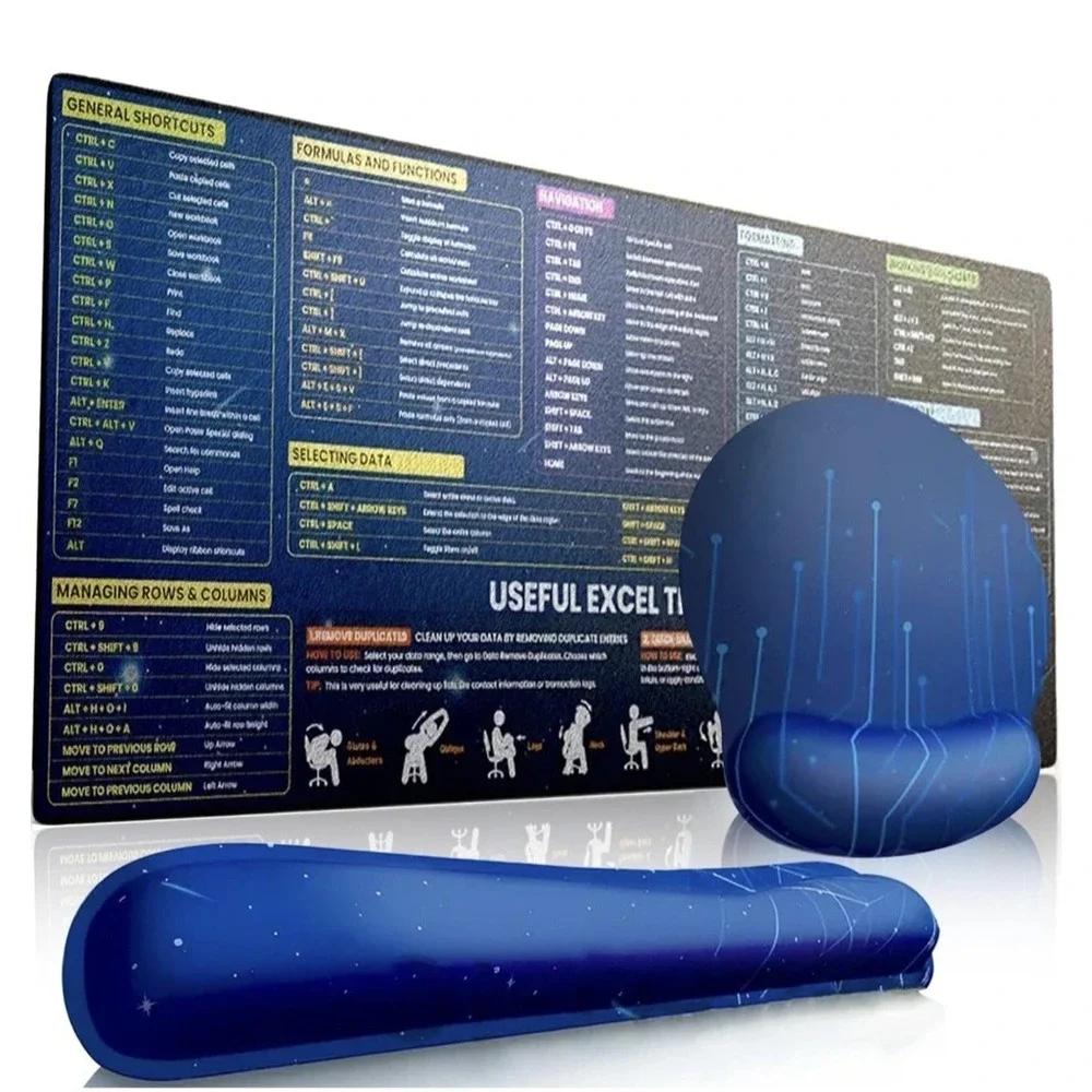 Egronomic Shortcut Mousepad Set. XL Mouse Pad, Keyboard & Mouse Rest Pads A282-4
